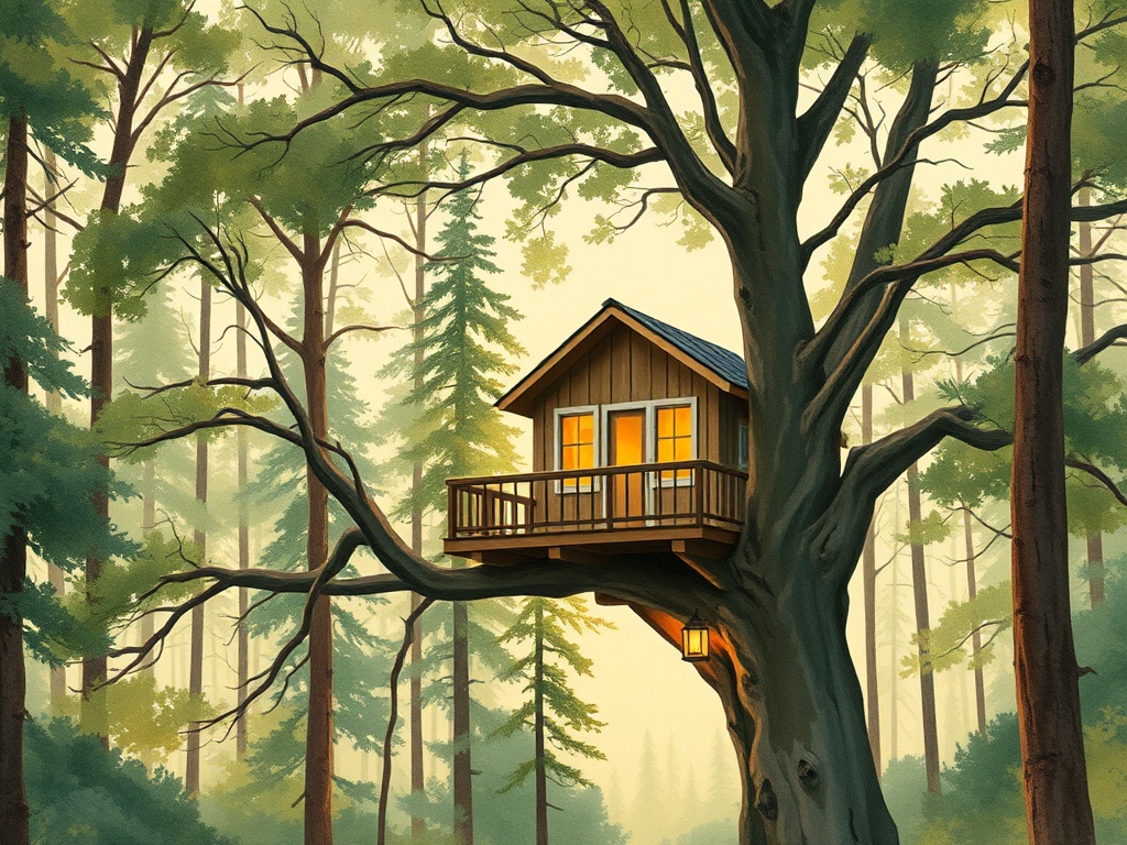 Enchanting Cabin Treehouse Retreat with Fire Pit - Perfect Getaway! - glamping.directory