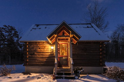 Cozy Log Cabin with an Indoor Fireplace Located on 70 Forested Acres in Leicester, Vermont - Leicester, Vermont - glamping.directory