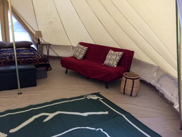 Family-Friendly Bell Tent Rental on a Riverside Resort near Lake George, New York - Diamond Point, New York - glamping.directory