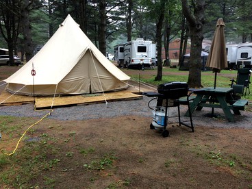Family-Friendly Bell Tent Rental on a Riverside Resort near Lake George, New York - glamping.directory