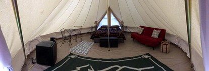 Family-Friendly Bell Tent Rental on a Riverside Resort near Lake George, New York - Diamond Point, New York - glamping.directory