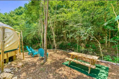 Secluded Bell Tent with Outdoor Shower and Deck in Alabama - Rogersville, Alabama - glamping.directory