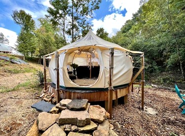 Secluded Bell Tent with Outdoor Shower and Deck in Alabama - glamping.directory