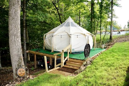 Secluded Bell Tent with Outdoor Shower and Deck in Alabama - Rogersville, Alabama - glamping.directory