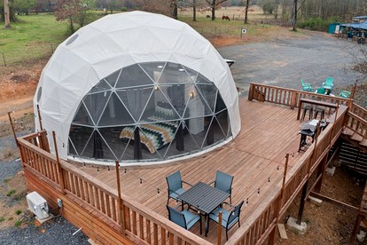 Peaceful Forest Dome Retreat with Hot Tub & Private Deck in Broken Bow, Oklahoma - glamping.directory