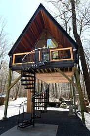 Eco-Friendly Solar Powered A-Frame Treehouse with Hot Tub and Private Dock  on Littlefield Pond, near Wells, Maine - Sanford, Maine - glamping.directory