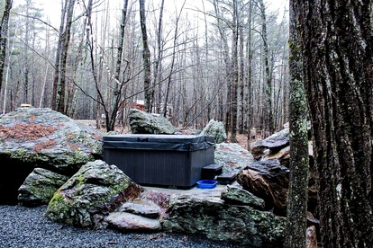 Eco-Friendly Solar Powered A-Frame Treehouse with Hot Tub and Private Dock  on Littlefield Pond, near Wells, Maine - Sanford, Maine - glamping.directory