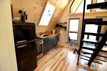 Eco-Friendly Solar Powered A-Frame Treehouse with Hot Tub and Private Dock  on Littlefield Pond, near Wells, Maine - Sanford, Maine - glamping.directory