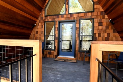 Eco-Friendly Solar Powered A-Frame Treehouse with Hot Tub and Private Dock  on Littlefield Pond, near Wells, Maine - Sanford, Maine - glamping.directory