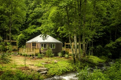 Creekside Secluded Yurt with Jacuzzi in Topton, North Carolina - glamping.directory