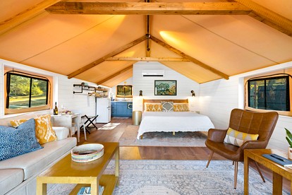 Luxury Tented Cabin Glamping Escape, with River Access in Ingram, Texas - Hunt, Texas - glamping.directory