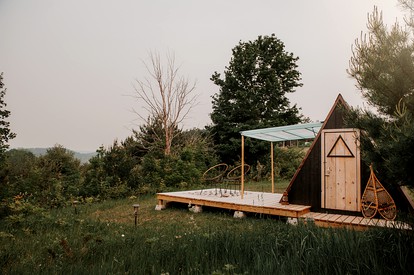 A-Frame Serenity: Tiny Cabin with Panoramic Scenery in Michigan's Tranquil Setting - Boyne Falls, Michigan - glamping.directory