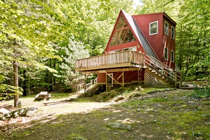 A-Frame Cabin Rental Set Alongside Sebago Lake on Frye Island, Maine - glamping.directory