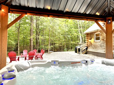 Charming Log Cabin with Hot Tub and Fireplace Minutes from Gore Ski Resort in New York - North Creek, New York - glamping.directory