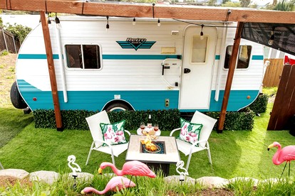 Vintage-Inspired Retro RV with Flamingo Theme Near Coast & Hiking Trails, El Cajon CA - glamping.directory