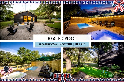 Luxury Fredericksburg Log Cabin with Heated Pool, Hot Tub & Game Room Near Main Street, Fredericksburg, TX - glamping.directory
