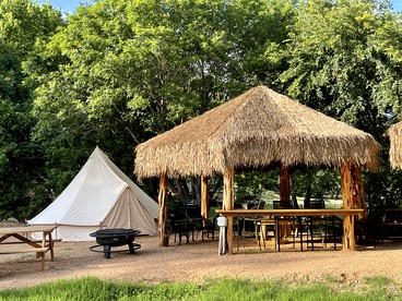 Exciting Aquatic Adventure for the Whole Family: Cool Bell Tent on the Guadalupe River near New Braunfels, Texas - Kingsbury, Texas - glamping.directory