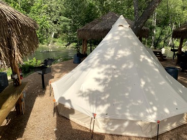 Exciting Aquatic Adventure for the Whole Family: Cool Bell Tent on the Guadalupe River near New Braunfels, Texas - Kingsbury, Texas - glamping.directory