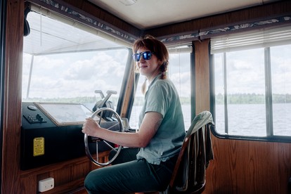 Nimble Angler’s Two-Sleeper Houseboat with Water Slide and 360° Fishing Access Near Babbitt, MN - Babbitt, Minnesota - glamping.directory