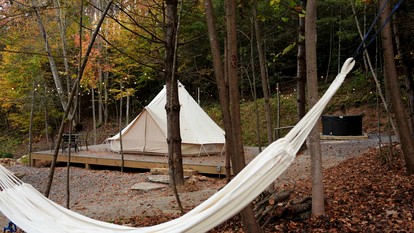 Secluded Rustic Chic Glamping Escape with Canvas Bell Tent and Tree Canopy in Waynesville, North Carolina - Waynesville, North Carolina - glamping.directory