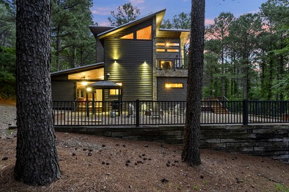 Modern Two-Story Cabin with Hot Tub, Game Loft & Fire Pit in Southeast Oklahoma - glamping.directory