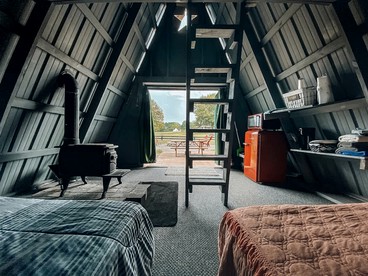 Rustic A-Frame Cabin Near Nashville with Breakfast, AC & Live Music Views - Lebanon, Tennessee - glamping.directory