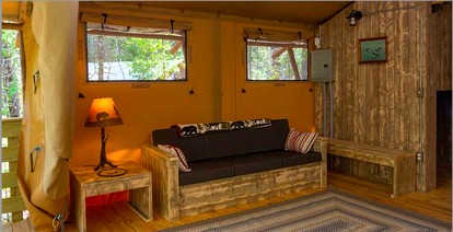 Large, Fully Equipped Safari Tent Nestled in the Woods of Eden, Bar Harbor, Maine, Perfect for a Family Glamping Retreat - Bar Harbor, Maine - glamping.directory
