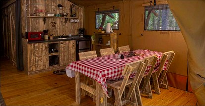Large, Fully Equipped Safari Tent Nestled in the Woods of Eden, Bar Harbor, Maine, Perfect for a Family Glamping Retreat - Bar Harbor, Maine - glamping.directory