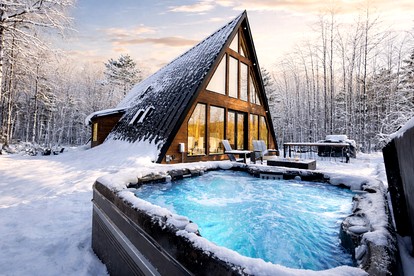 Luxurious A-Frame Retreat with Hot Tub and Fire Pit in Bartlett, New Hampshire - Bartlett, New Hampshire - glamping.directory