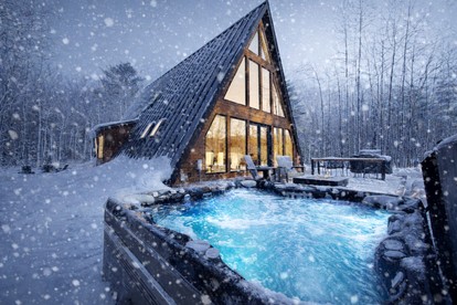 Luxurious A-Frame Retreat with Hot Tub and Fire Pit in Bartlett, New Hampshire - Bartlett, New Hampshire - glamping.directory