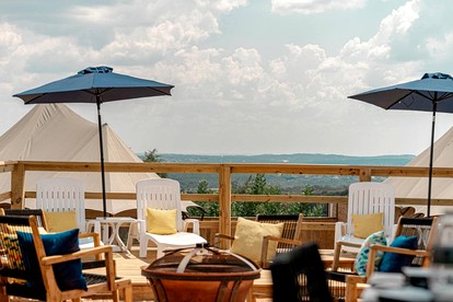 Scenic Hill Country Safari Tent Retreat with Hot Tub near Lake Travis in Marble Falls, Texas - Travis County, Texas - glamping.directory