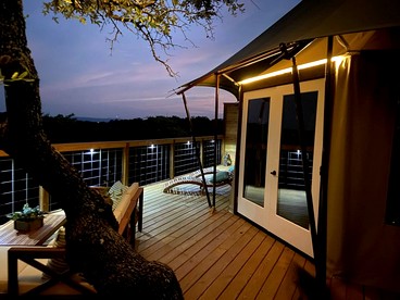 Scenic Hill Country Safari Tent Retreat with Hot Tub near Lake Travis in Marble Falls, Texas - Travis County, Texas - glamping.directory