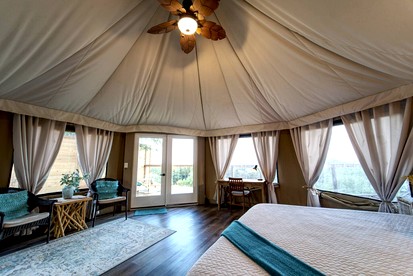 Scenic Hill Country Safari Tent Retreat with Hot Tub near Lake Travis in Marble Falls, Texas - Travis County, Texas - glamping.directory