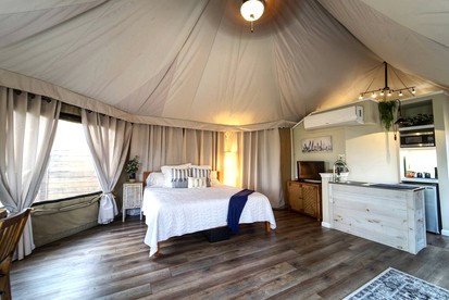 Scenic Hill Country Safari Tent Retreat with Hot Tub near Lake Travis in Marble Falls, Texas - Travis County, Texas - glamping.directory