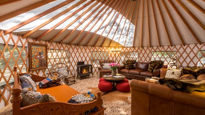 Cozy Romantic Yurt Rental in Woodlands near California Beach Town of Cayucos - Cayucos, California - glamping.directory