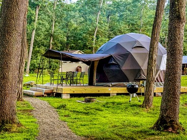 Starlit Geodesic Dome Haven Overlooking a Mountain River in New York’s Catskills - Gilboa, New York - glamping.directory