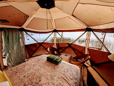 Waterfront Glamping Tent at Clothing Optional Glamping Resort on Lake George, Flordia - Seville, Florida - glamping.directory