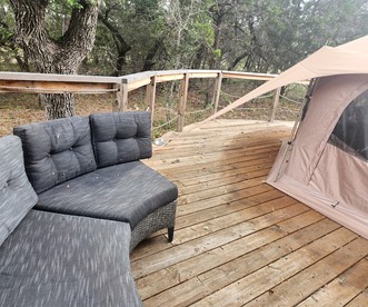 Rustic Bell Tent Rental with a Fire Pit for a Glamping Getaway in Nature near San Antonio, Texas - Pipe Creek, Texas - glamping.directory