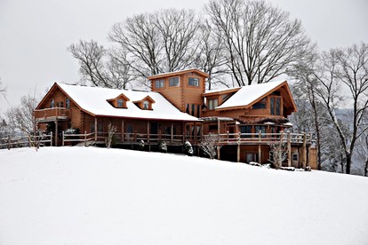 Stately Log Cabin with a Pool for a Group Getaway near Chickamauga, Georgia - Chickamauga, Georgia - glamping.directory