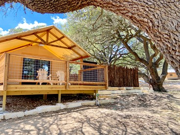 Glamping Vacations in a Luxury Tented Cabin near River Guadalupe, in Ingram, Texas - glamping.directory
