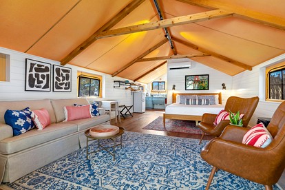 Glamping Vacations in a Luxury Tented Cabin near River Guadalupe, in Ingram, Texas - Hunt, Texas - glamping.directory