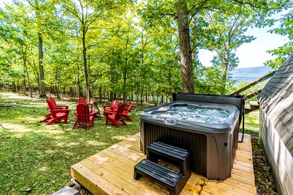 Traditional A-Frame Cabin with Stunning Views, Hot Tub, Deck, Grill and Fire Pit Near Cacapon State Park in Berkeley Springs, WV - Berkeley Springs , West Virginia - glamping.directory