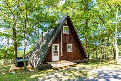 Traditional A-Frame Cabin with Stunning Views, Hot Tub, Deck, Grill and Fire Pit Near Cacapon State Park in Berkeley Springs, WV - glamping.directory