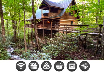 Secluded Nature Cabin with Pool Table, Spa and Fireplace in Sevierville, Tennessee - glamping.directory