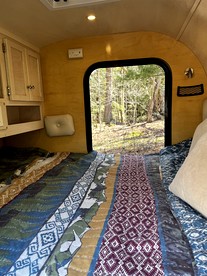 Unique Tiny Teardrop Camper for a Cozy Romantic Getaway in the Forest by the River in Jacksonville, Vermont - Jacksonville, Vermont - glamping.directory