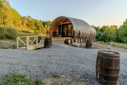 Cozy Wine Barrel Stay with Fire Pit on Keuka Lake Wine Trail near Penn Yan, New York - glamping.directory