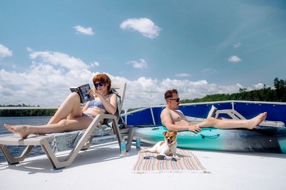 Versatile Sportsman Houseboat with Wraparound Fishing Deck & Water Slide Near Babbitt, MN - Babbitt, Minnesota - glamping.directory