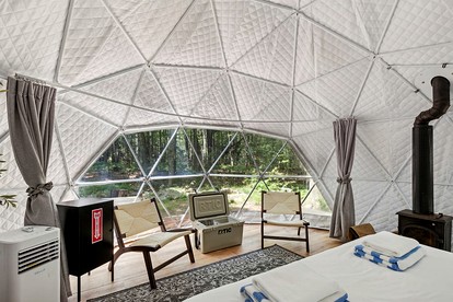 Scenic Mountain View Dome Retreat with Cozy Wood Stove in Lincoln, Maine - Lincoln, Maine - glamping.directory