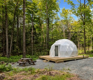Scenic Mountain View Dome Retreat with Cozy Wood Stove in Lincoln, Maine - glamping.directory