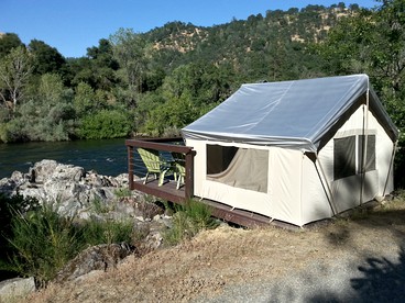 Rustic Cabin Tents for Four Set on the American River, California - glamping.directory